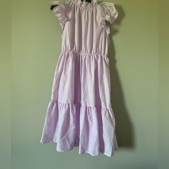 Love Ady Womens Flutter Sleeve High Neck Tiered A Line Dress Purple Large - Picture 2 of 4